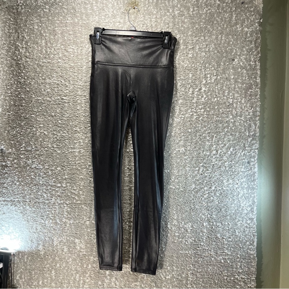 Spanx Women Faux Leather Leggings Black Size Medium Nylon Rock Festival Concert